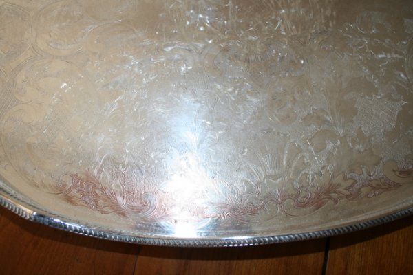 SILVER PLATED SERVING TRAY W/SHAPED GALLERY, MKD. - 2
