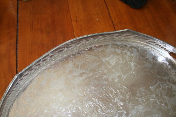 SILVER PLATED SERVING TRAY W/SHAPED GALLERY, MKD. - 3