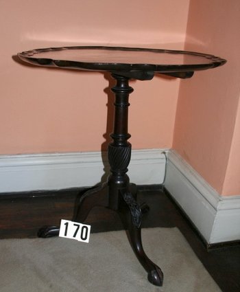 MAHOGANY TILT TOP PIECRUST TEA TABLE, TRIPOD LEGS
