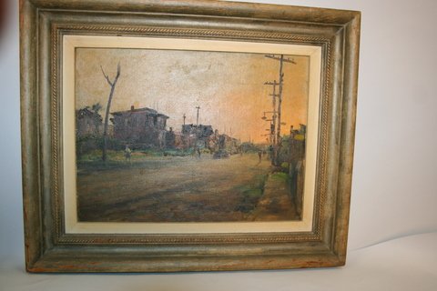 ALFRED MIRA, O/CANVAS BOARD, URBAN STREET SCENE, 