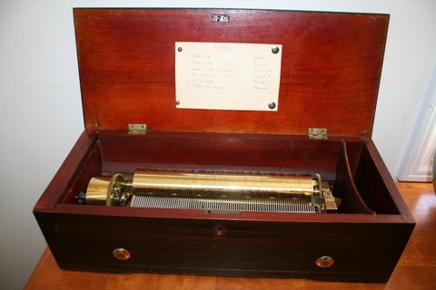 LATE 19TH C. CYLINDER INLAID MUSIC BOX W/6TUNES , - 2