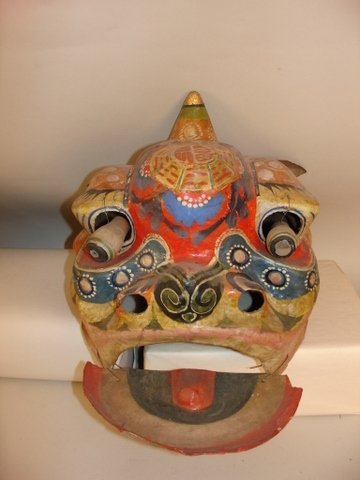 VINTAGE PAPIER MACHE DEMON MASK W/MOVABLE PARTS,