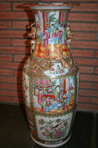 L. 19TH C CANTON FAMILLE ROSE MONUMENTAL VASE