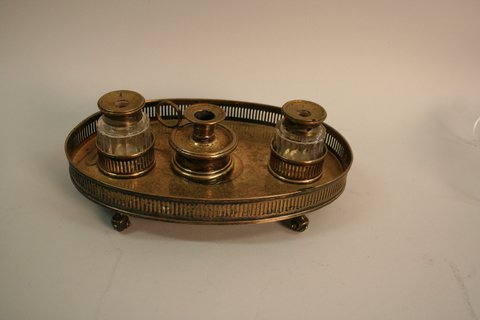SHEFFIELD SILVER PLATE INKSTAND, CENTRAL CANDLE H