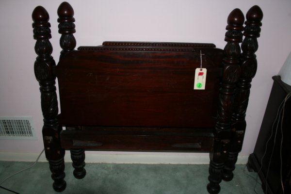PAIR EARLY 20TH C. CARVED MAHOGANY 4-POST BEDSTEA
