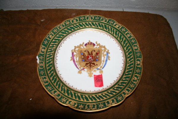 19TH C. RUSSIAN ARMORIAL SERVICE PLATE, DIA. 9 ¾"