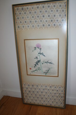 20TH C. WATERCOLOUR ON SILK, SHOWING THISTLE, 10