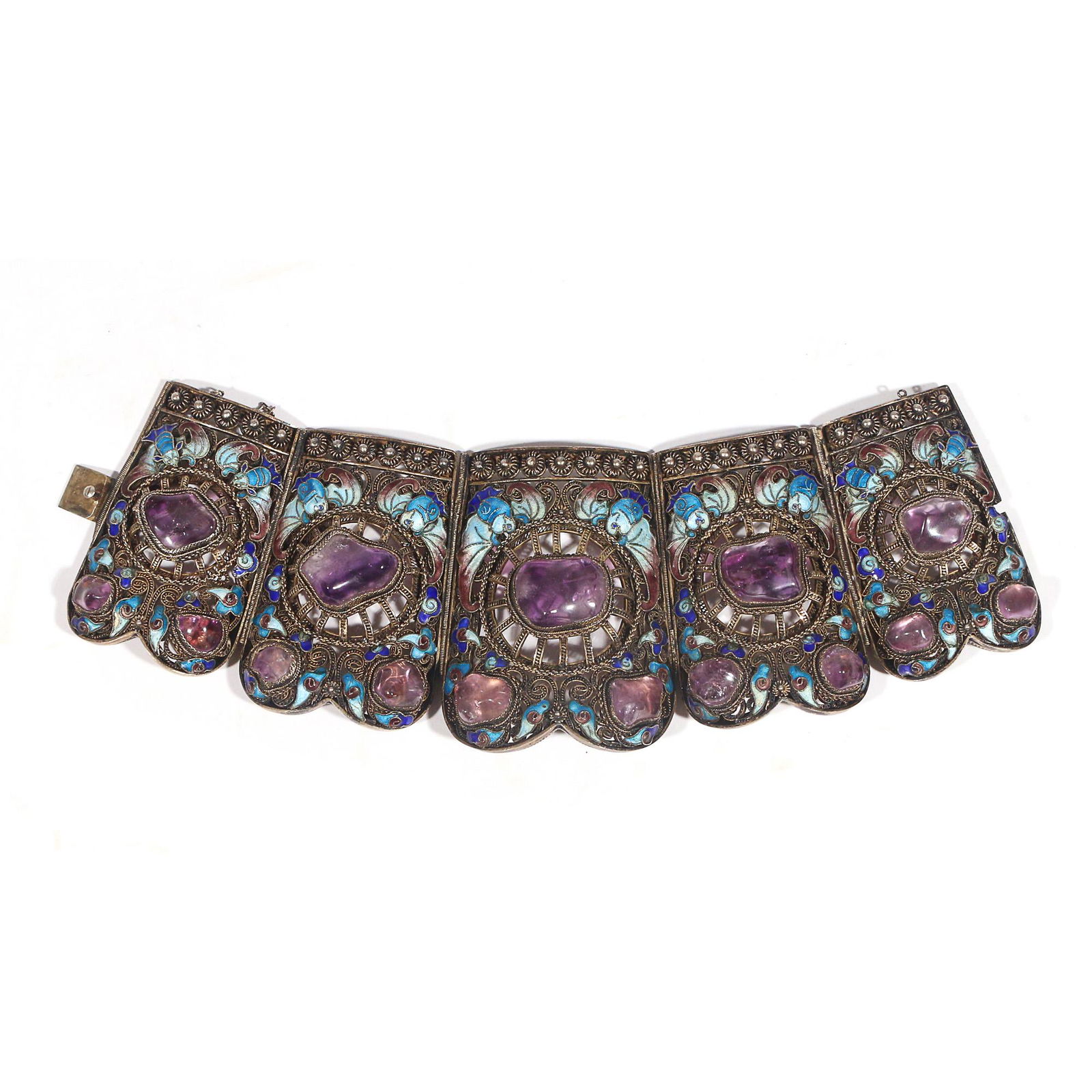 CHINESE AMETHYST, ENAMEL, & SILVER BRACELET (1 of 10)