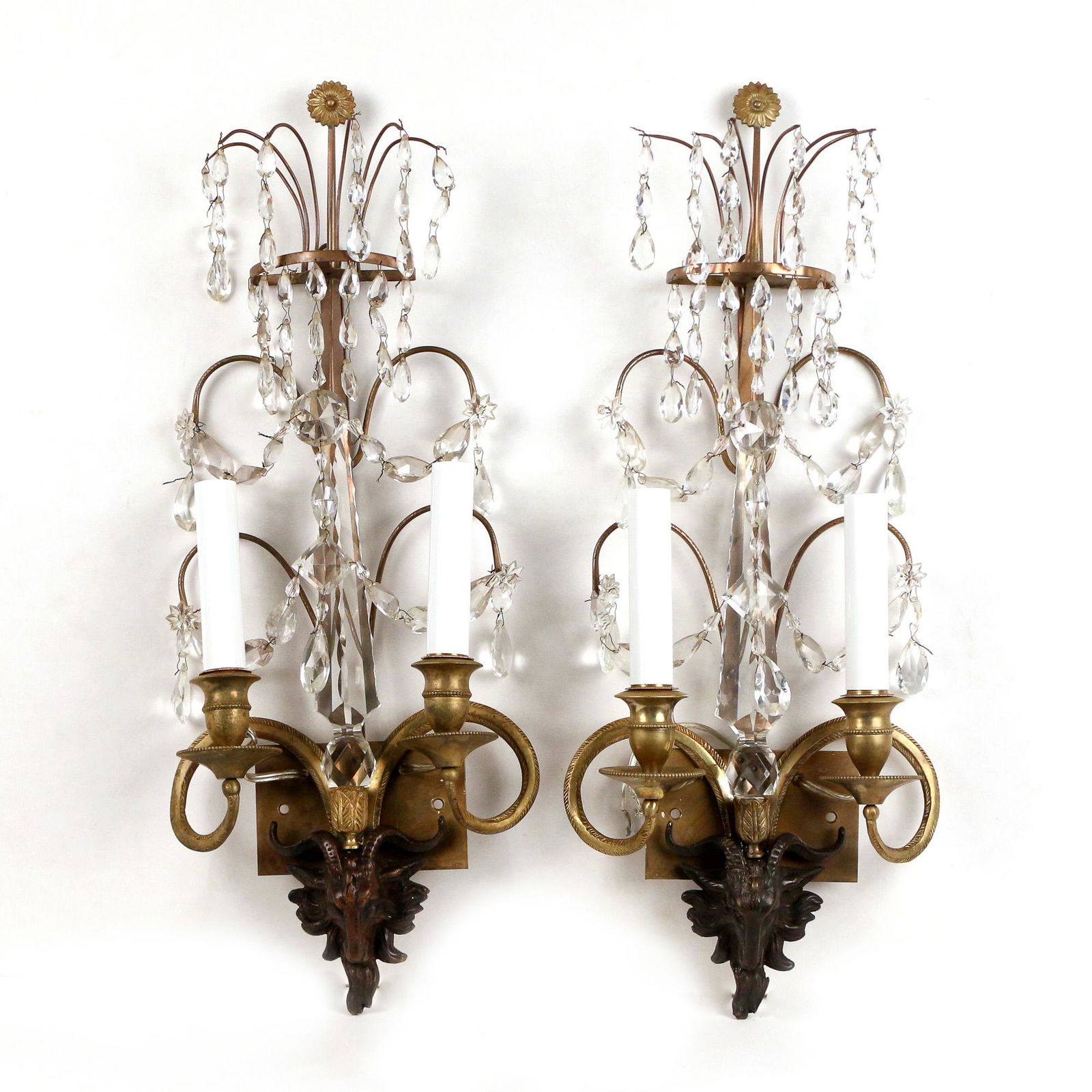 PAIR RAMS-HEAD WALL SCONCES, ELECTRIFIED (1 of 8)