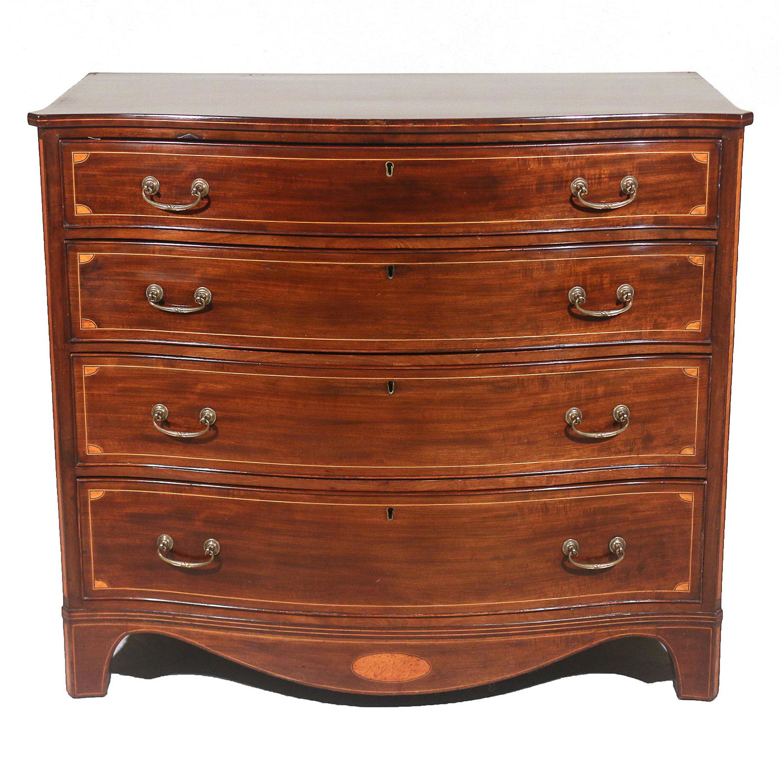 GEORGIAN INLAID MAHOGANY SERPENTINE CHEST (1 of 15)