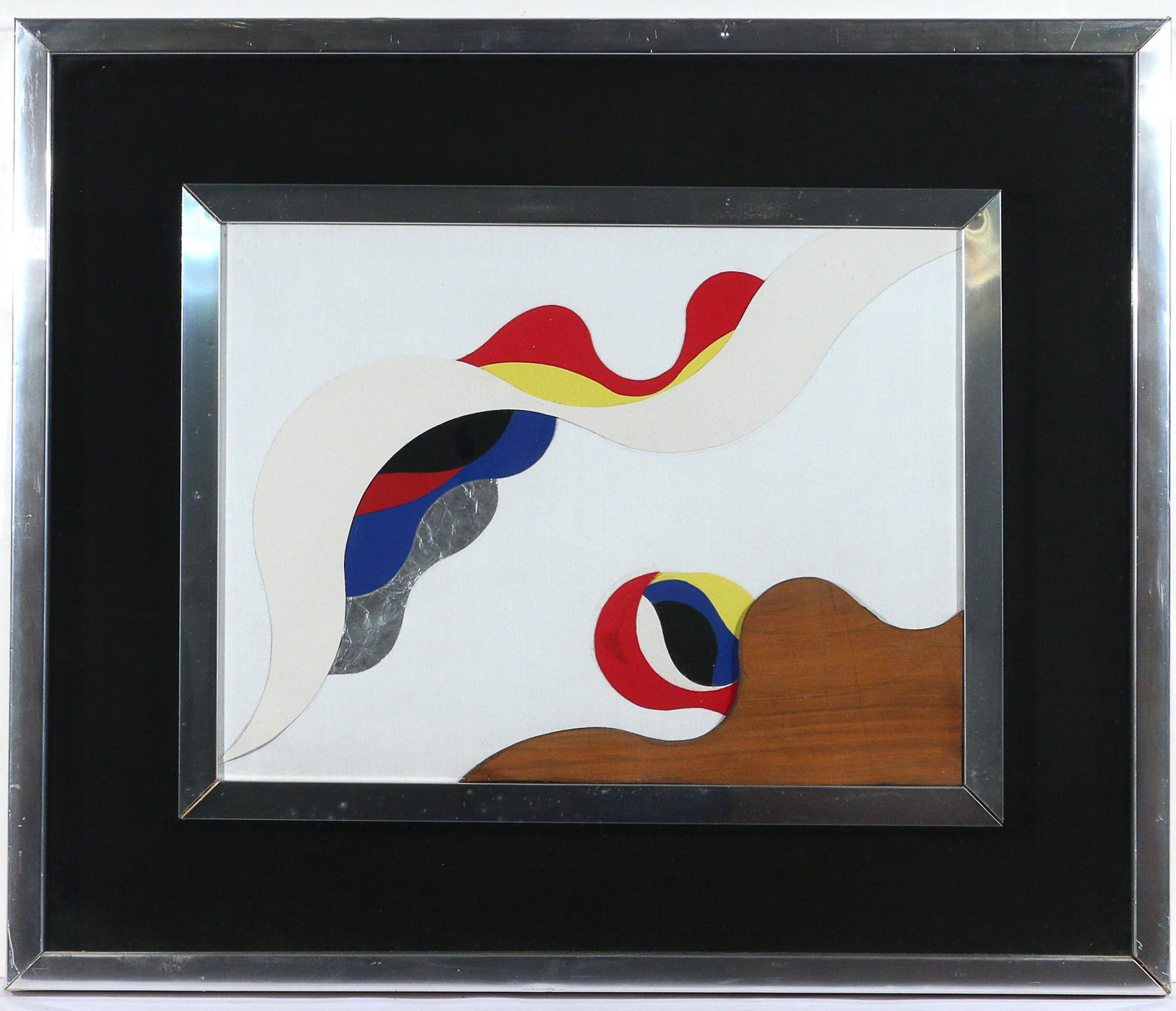 ALFREDO BRUSORIO (Italian, b. 1939): Collages mixed media on canvas h. 19 w. 23-1/4 in., sight overall: 20-1/2 x 24 in., framed mixed media collage composed of wood, foil, and paper; signed and titled on verso Provenance: from the estate