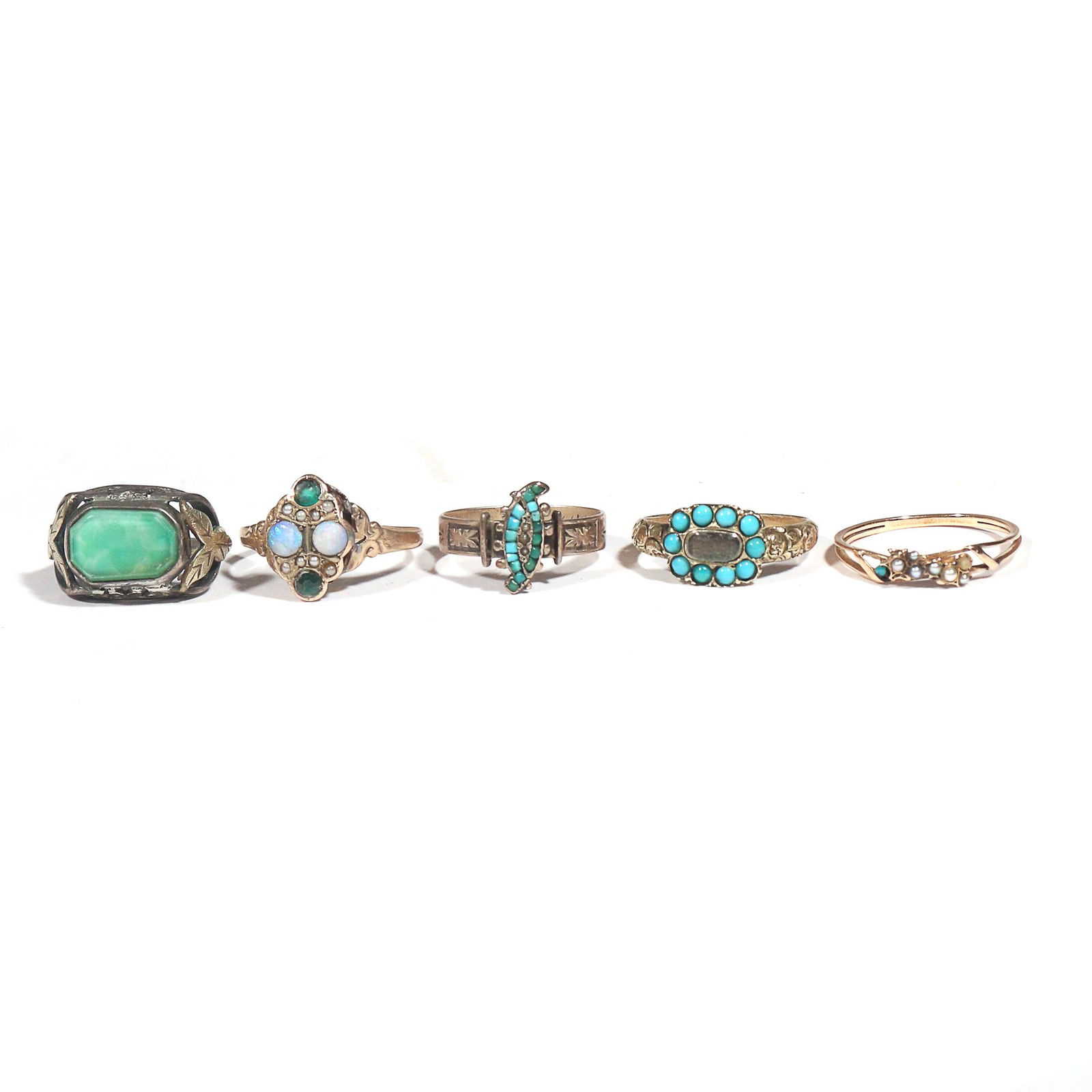 (5pc) ANTIQUE GOLD RINGS: EMERALD, OPAL, TURQUOISE (1 of 4)
