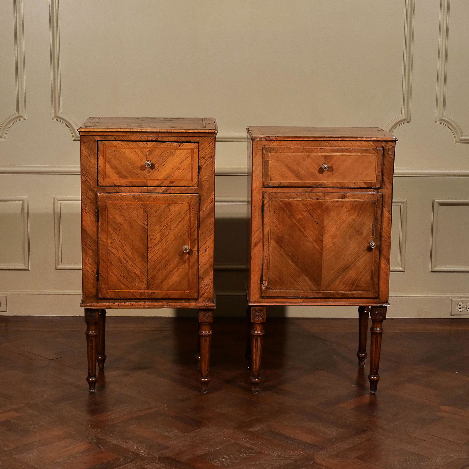 NEAR PAIR PARQUETRY BEDSIDE CABINETS (1 of 9)