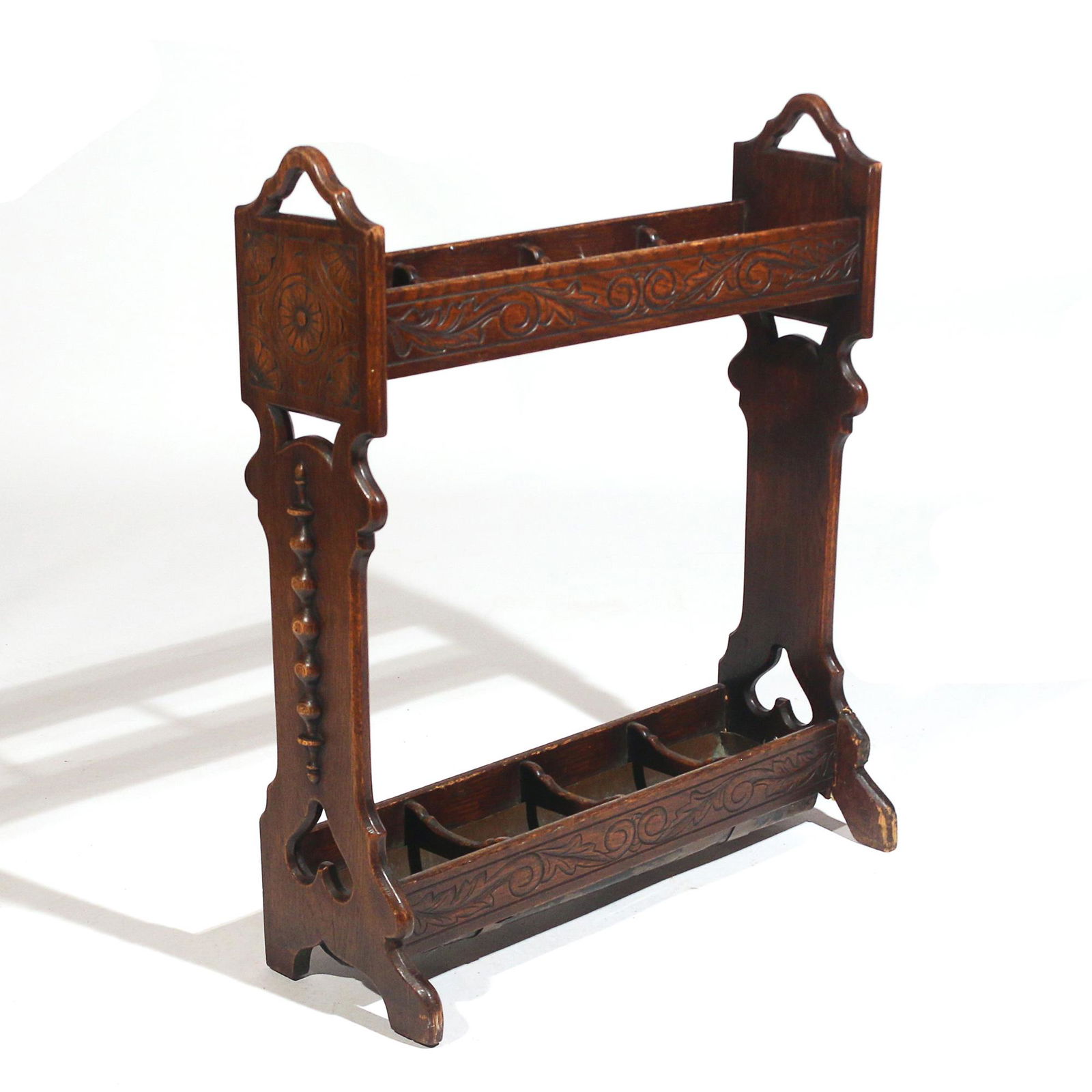 CARVED OAK & COPPER UMBRELLA STAND (1 of 8)