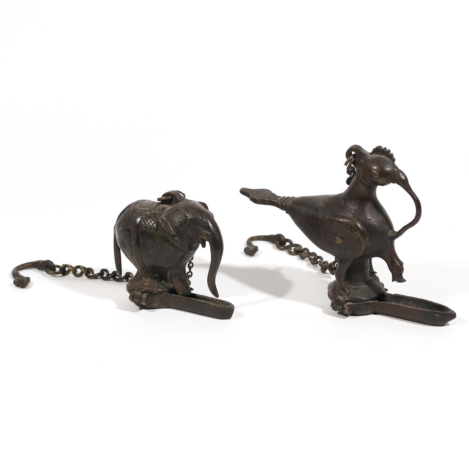 (2pc) INDIAN BRONZE FIGURAL OIL LAMPS (1 of 7)