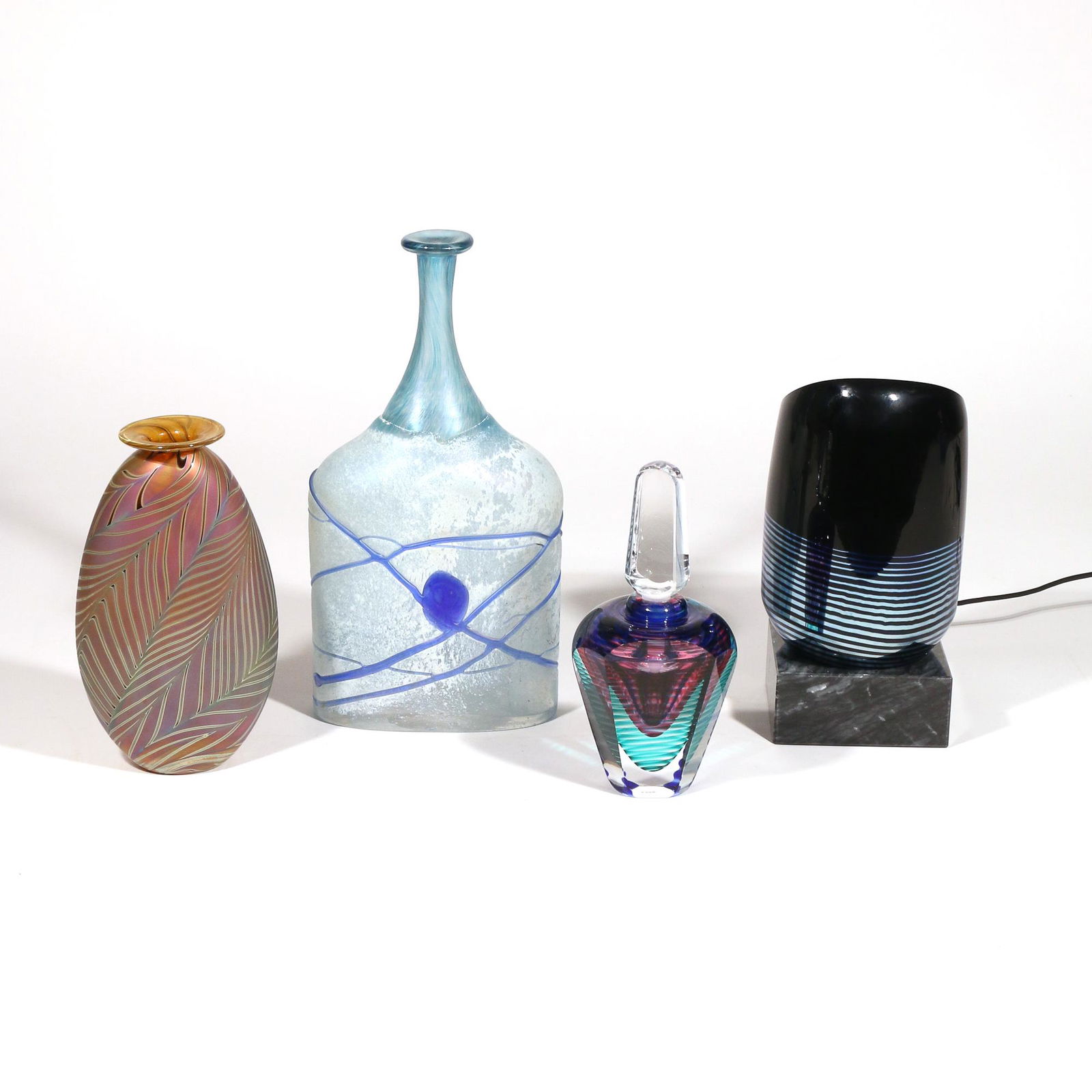 (4pc) ART GLASS PAPERWEIGHT, VASE, & BOTTLES Nov 22, 2020