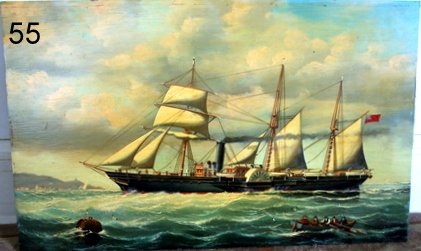 55) SALVATORE COLACICCO (ITAL./BRIT. 1935) MARINE PTG: CONVERSION BOAT O/B; 12" X 20"; NO FRAME