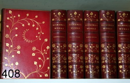 408) SET OF 6 FULL LEATHER FANCY DICKENS: EDITIONS DES BIBLIOPHILES; EDITED BY RICHARD GARNETT; LIMITED TO TWENTY SIX LETTERED AND REGISTERED COPIES (THE Y COPY); MERRILL AND BAKER LONDON