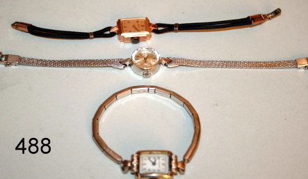 488) 3-LADIES 14K GOLD WRISTWATCHES, INCL.: PINK MIDO: PLUS2 14KWG, CROTON