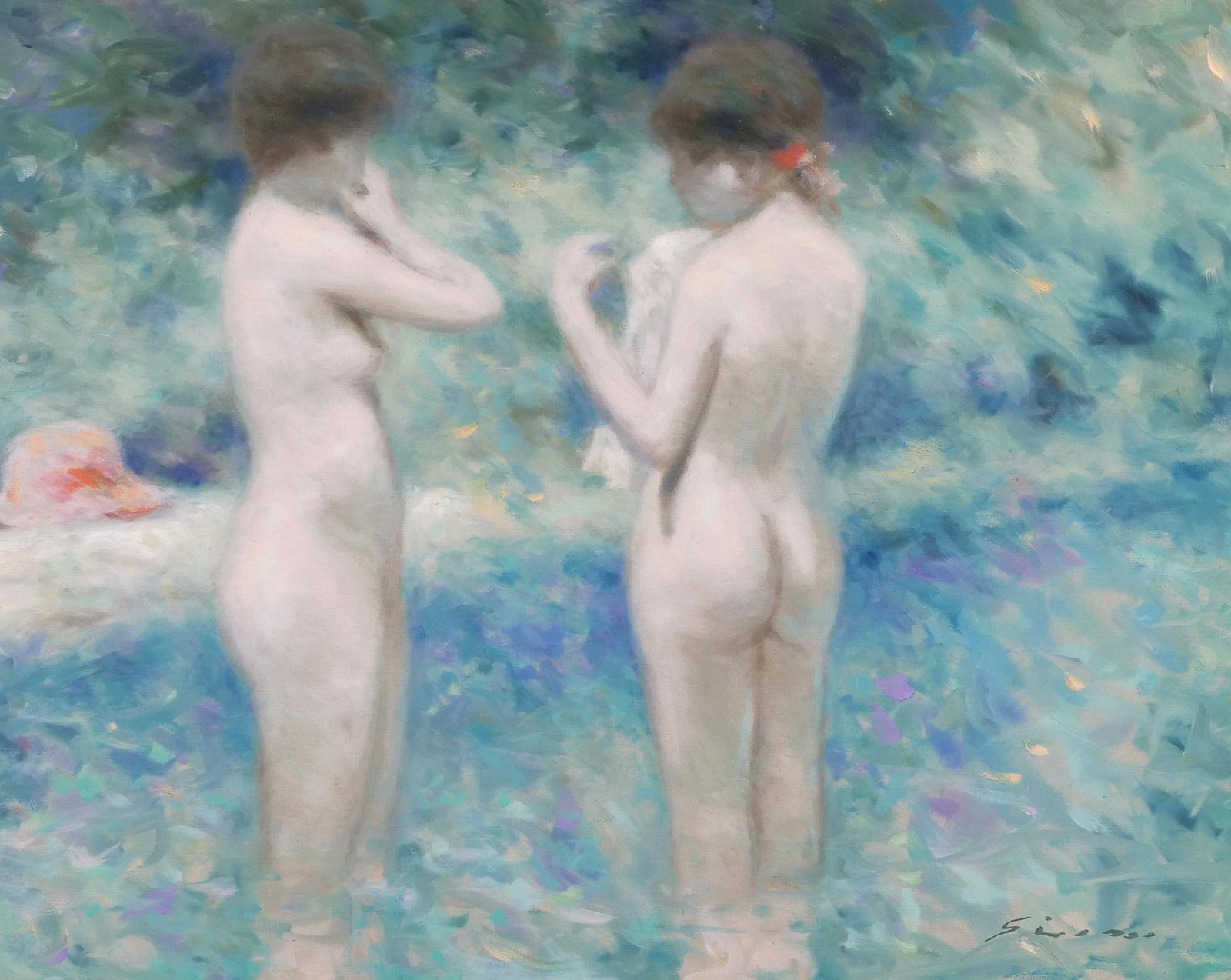 ANDRE (GITTELSON) GISSON (American, 1921-2003): Two female nudes oil on canvas h. 16 w. 20 in. overall: 24 x 28 in. (frame) Signed lower right, framed