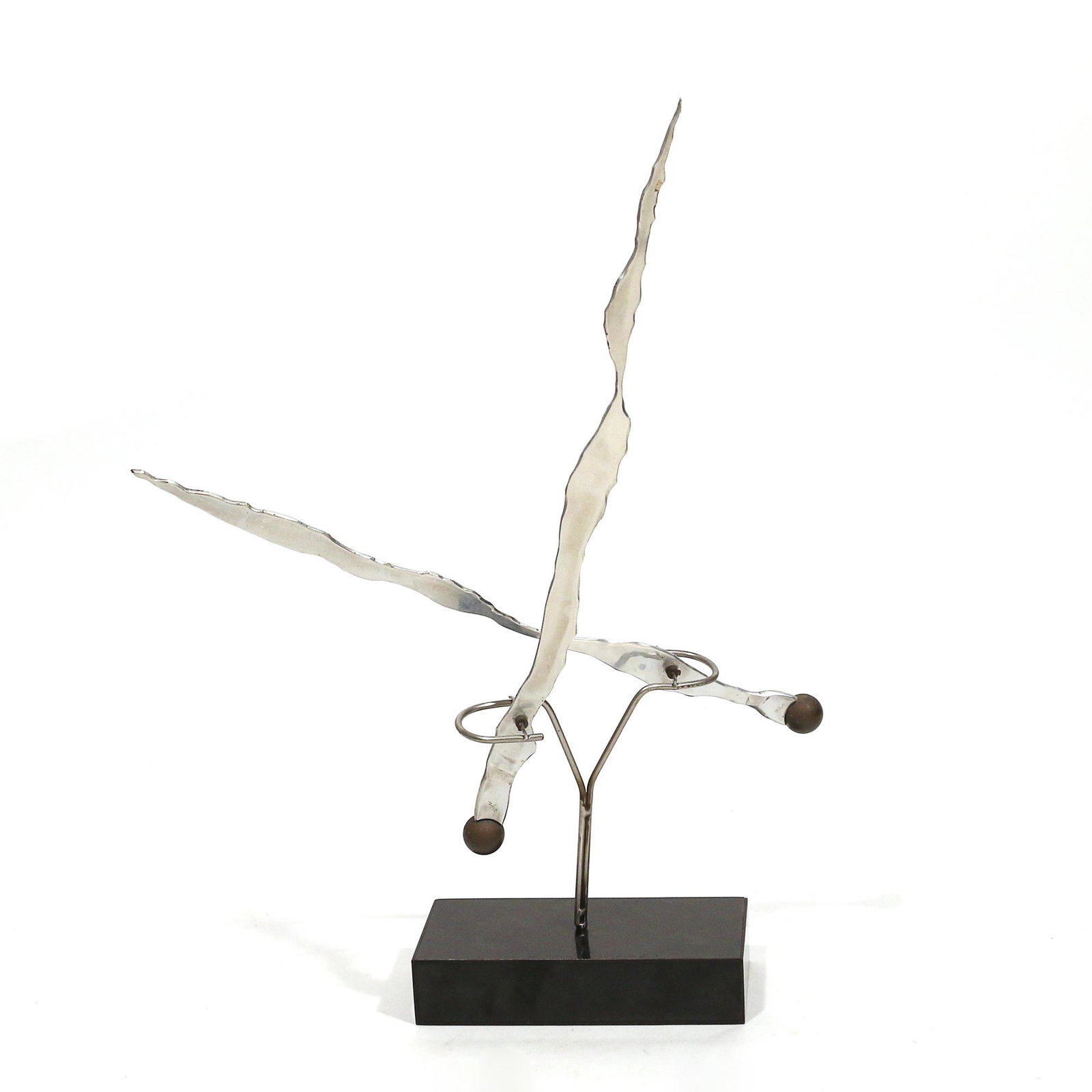 DAVID SMALLEY (American, 1940-2015): Viva IV kinetic sculpture overall: h. 17 x w. 11 in. (approx.) Composed in three pieces; signed, dated '87, and ed. 2/10 on base, with the two kinetic components also numbered (l. 13-3/4 in. each); ex