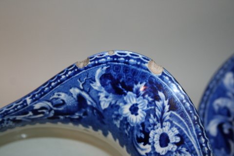 38) HISTORICAL STAFFORDSHIRE BLUE PITCHER & BOWL, "UPP - 3