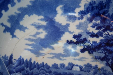 38) HISTORICAL STAFFORDSHIRE BLUE PITCHER & BOWL, "UPP - 4