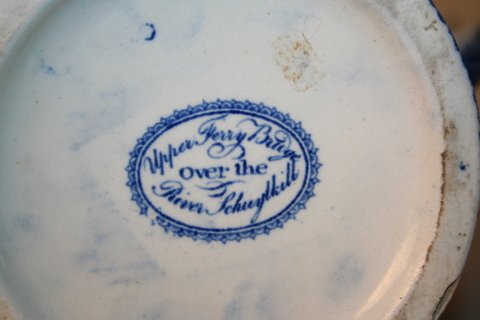 38) HISTORICAL STAFFORDSHIRE BLUE PITCHER & BOWL, "UPP - 5