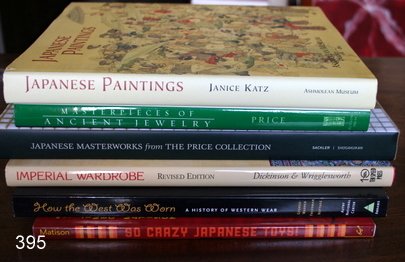 395) GROUP OF BOOKS ON ASIAN ART, JEWELRY& ATTIRE & WES: JAPANESE PAINTINGS - JANICE KATZ; MASTERPIECES OF ANCIENT JEWELRY - PRICE; JAPANESE MASTERWORKS FROM THE PRICE COLLECTION; IMPERIAL WARDROBE; HOW THE WEST WAS WORN - HISTORY OF WESTERN WEAR; SO CRAZY 