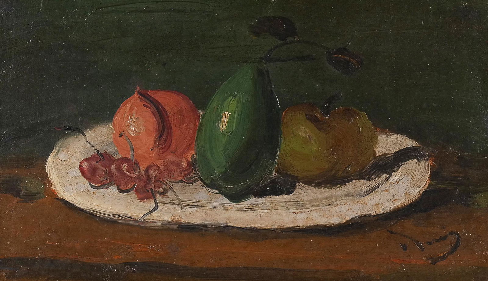 ANDRE DERAIN (French, 1880-1954): Still life with fruit on a plate Oil on board Signed lower right, verso with old inventory label 'A 4403', framed h. 6-1/2 w. 10-1/2 in. overall: 12 x 16 in. (frame) Provenance: Gifted to John D. Barr