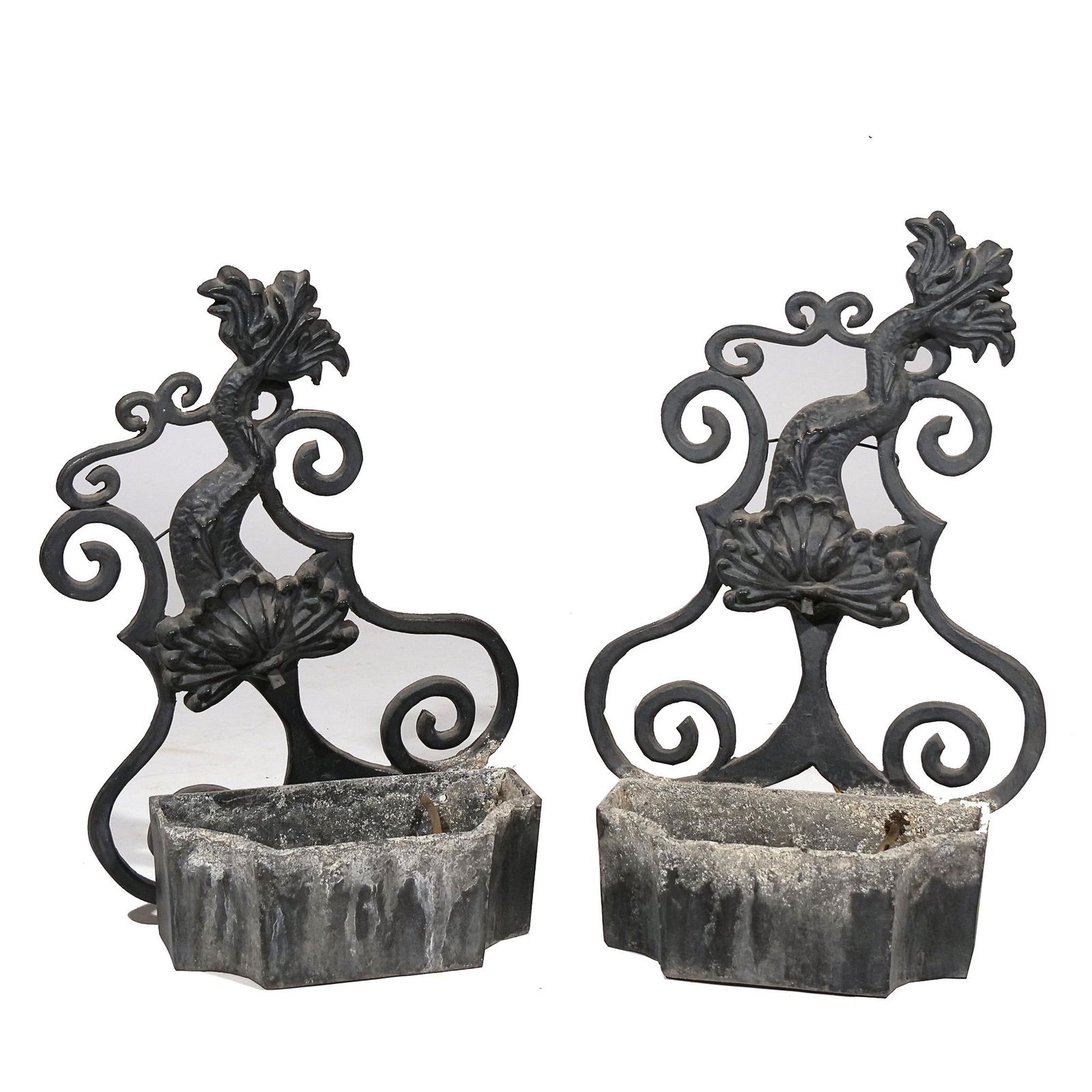 PAIR CAST ALUMINUM WALL FOUNTAINS (1 of 11)