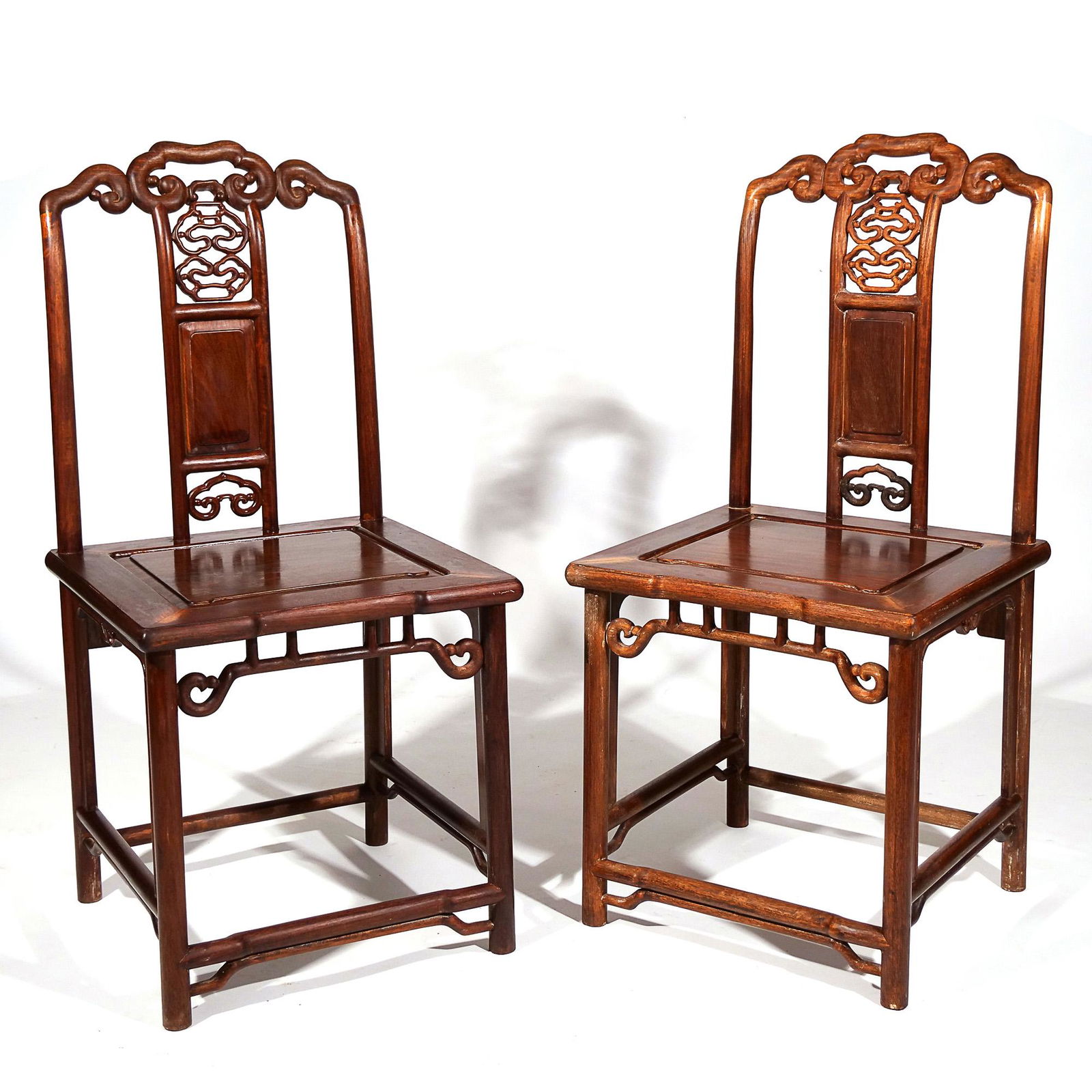 PAIR CHINESE HONGMU CARVED SIDE CHAIRS (1 of 14)