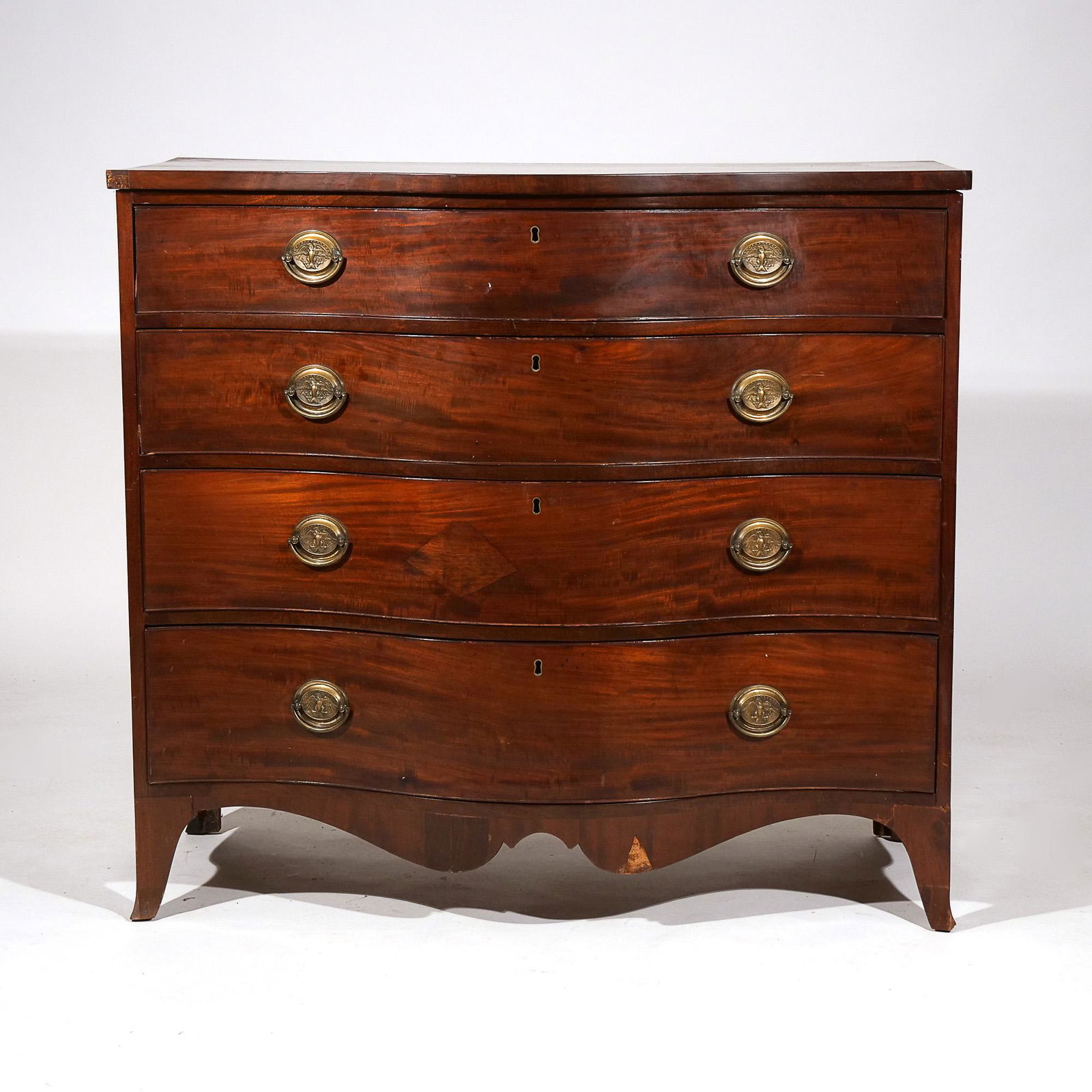 EARLY 19th C. AMERICAN SERPENTINE MAHOGANY CHEST (1 of 11)