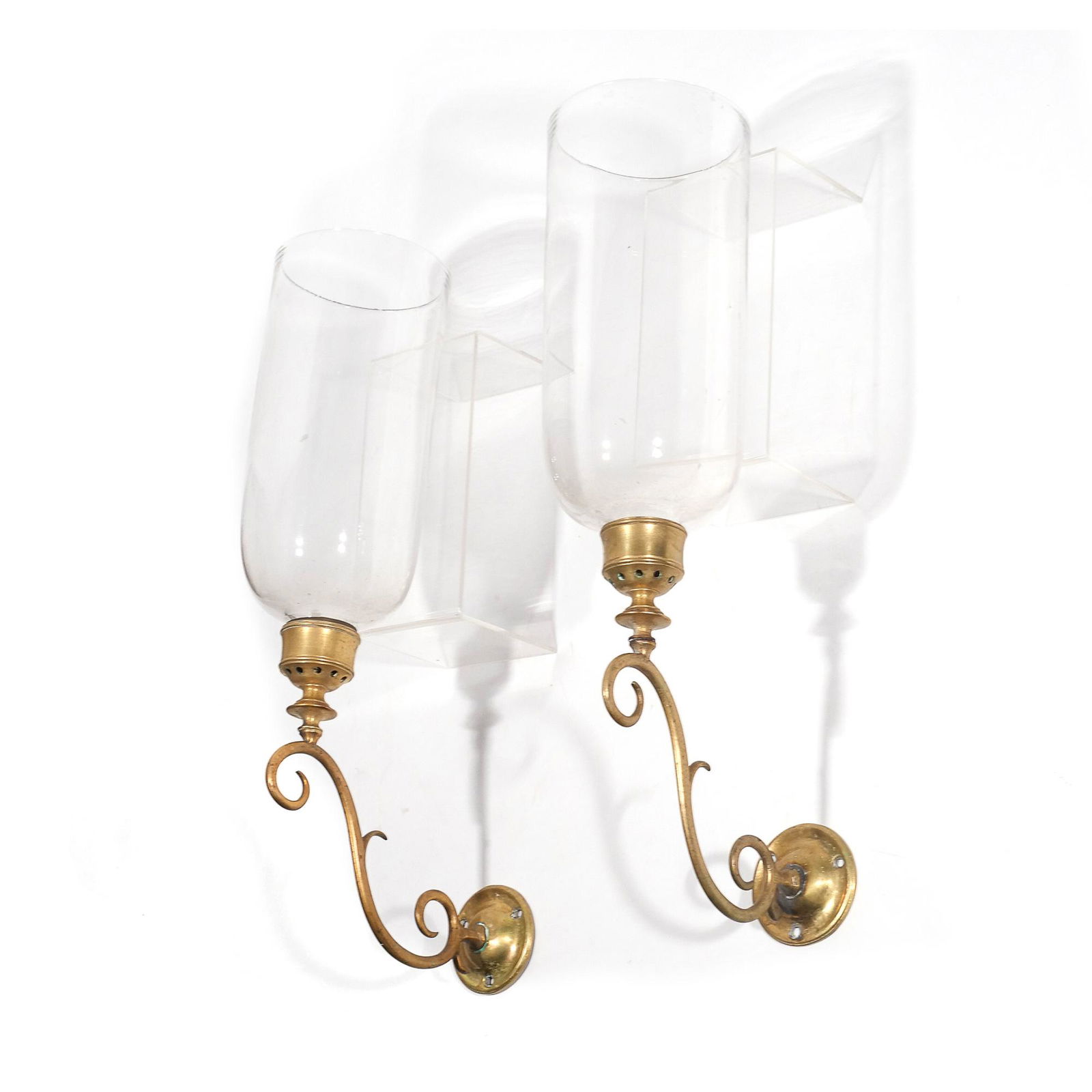 PAIR WALL SCONCES WITH HURRICANE SHADES (1 of 4)