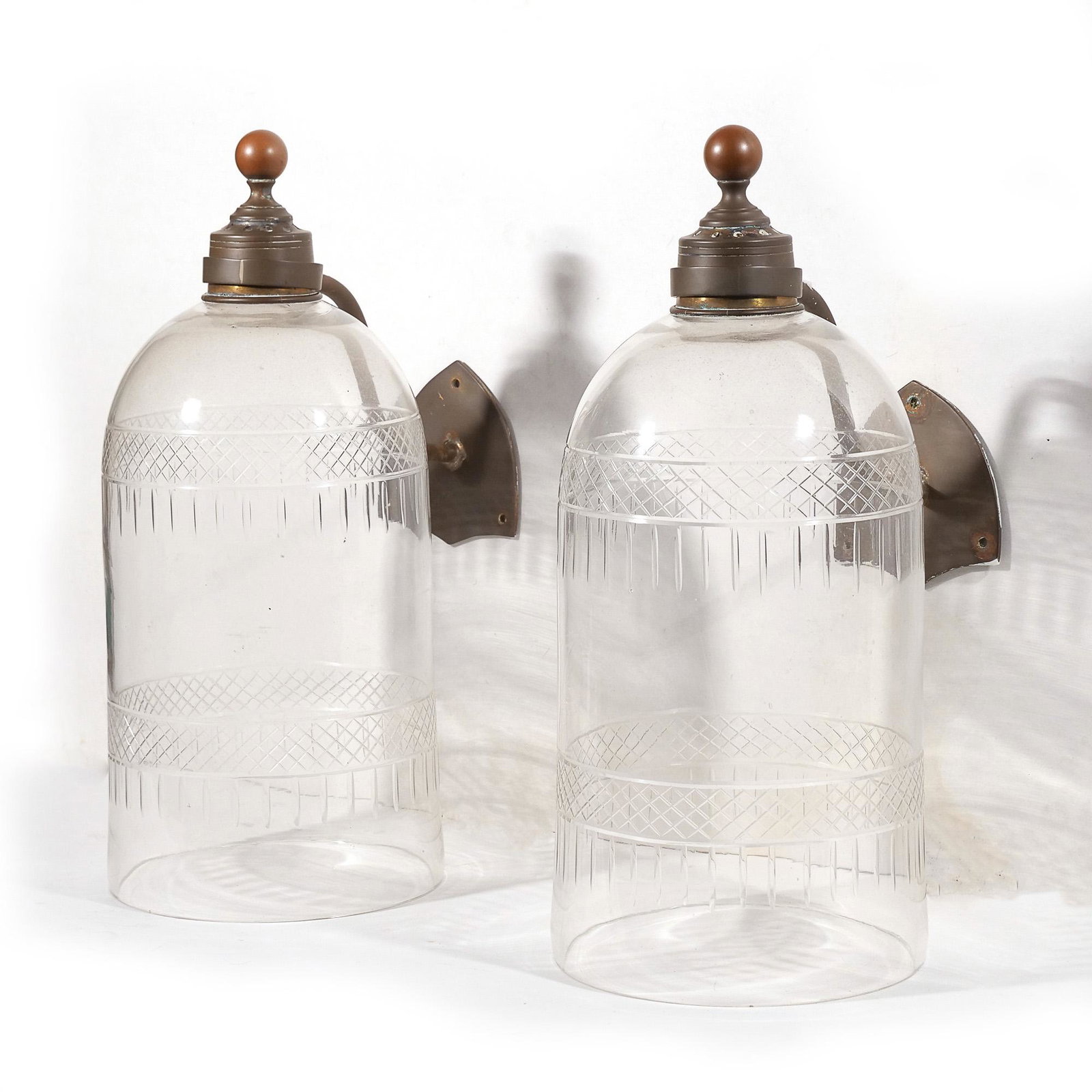 PAIR WALL SCONCES WITH HURRICANE SHADES (1 of 5)