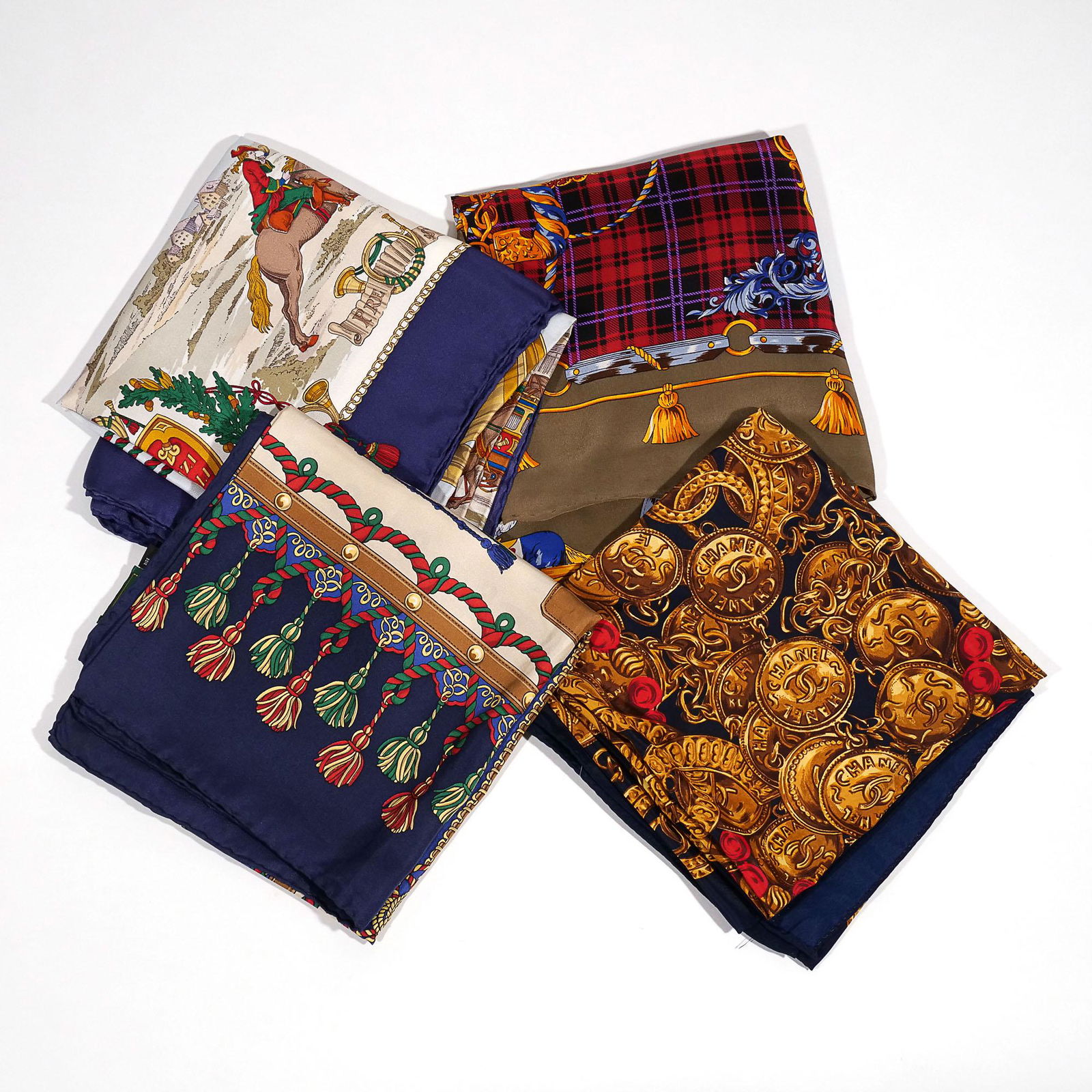 (4pc) CHANEL & OTHER DESIGNER SILK SCARVES (1 of 20)