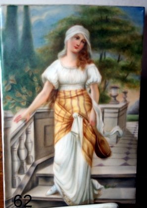 62) AUSTRIAN PORCELAIN PLAQUE AFTER PAUL WAGNER, SIGNED: 6 1/4" X 4 1/4"
