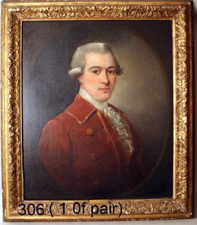 306) PR. PORTRAITS, SCHOOL OF RICHARD COSWAY (ENGLISH : 1740-1821)O/C, LADY MURRAY & SIR JOHN MURRAY, 30" X 25", IN PERIOD GILT FRAMES PROBABLY NOT ORIGINAL TO THESE PORTRAITS, INSERT OF FRAMES 29" X 24 3/8", OVERALL SIZE OF FRAMES 36" X 32"