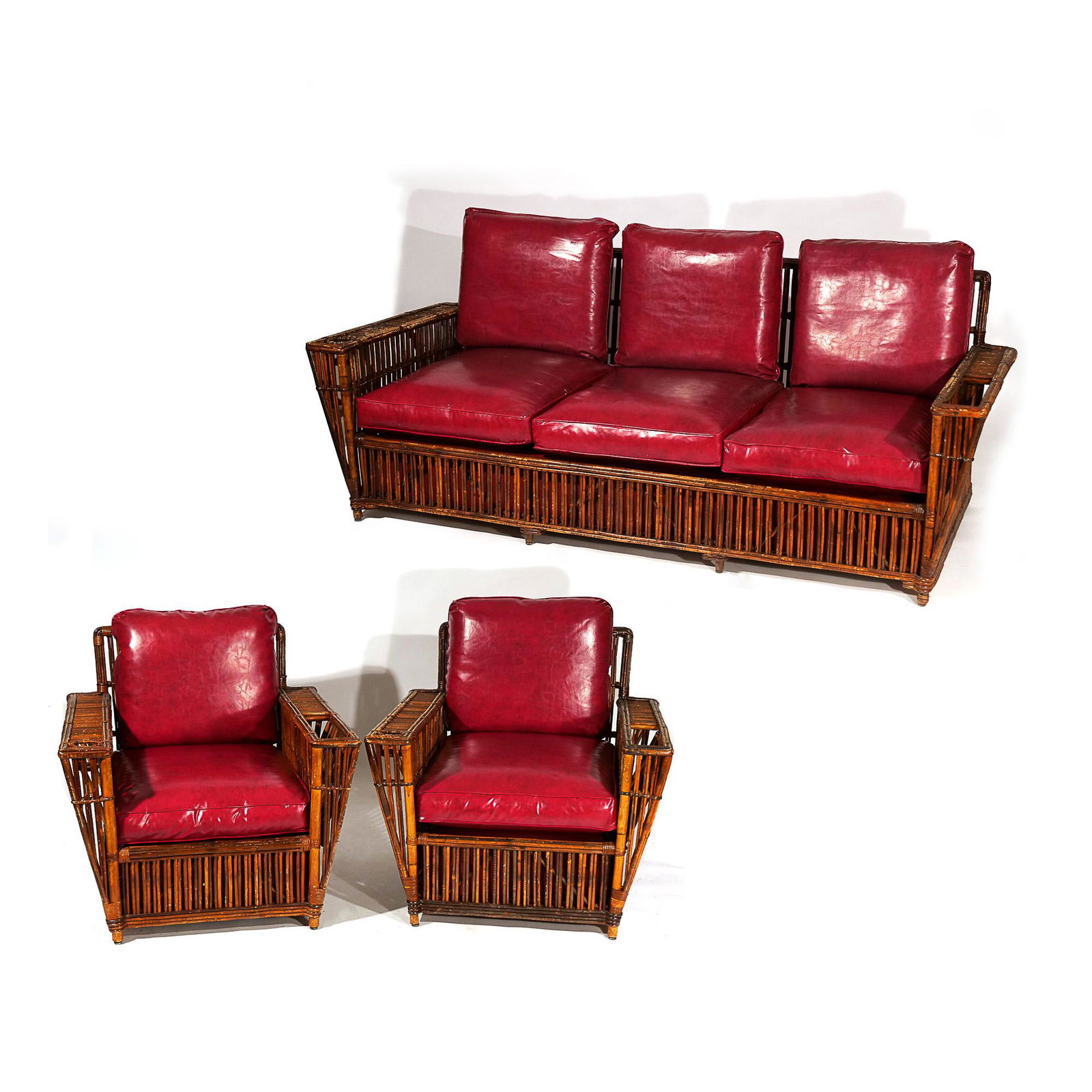 (3pc) NANTUCKET STICK RATTAN SOFA & ARMCHAIRS (1 of 20)
