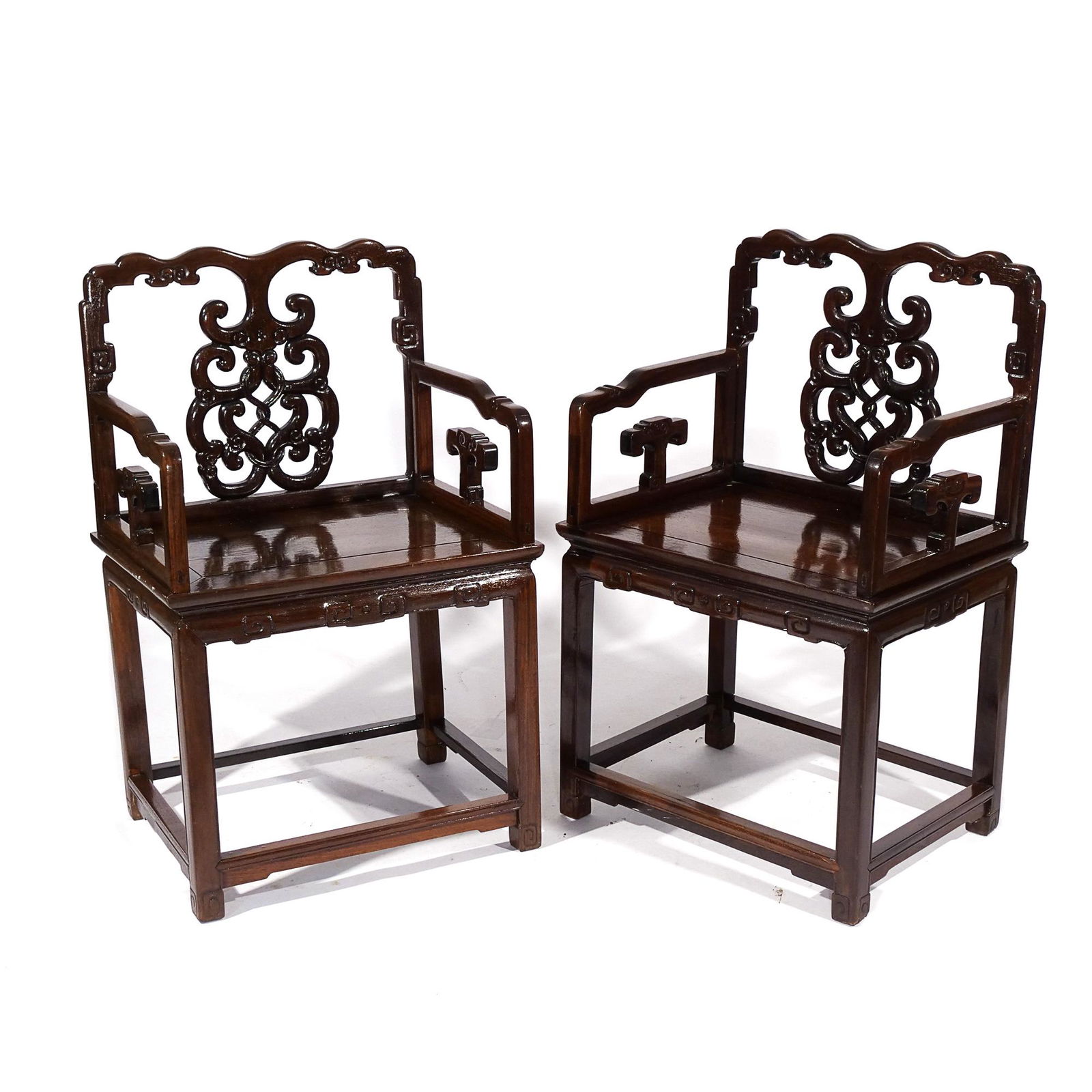 PAIR CARVED ANTIQUE CHINESE ARMCHAIRS (1 of 20)
