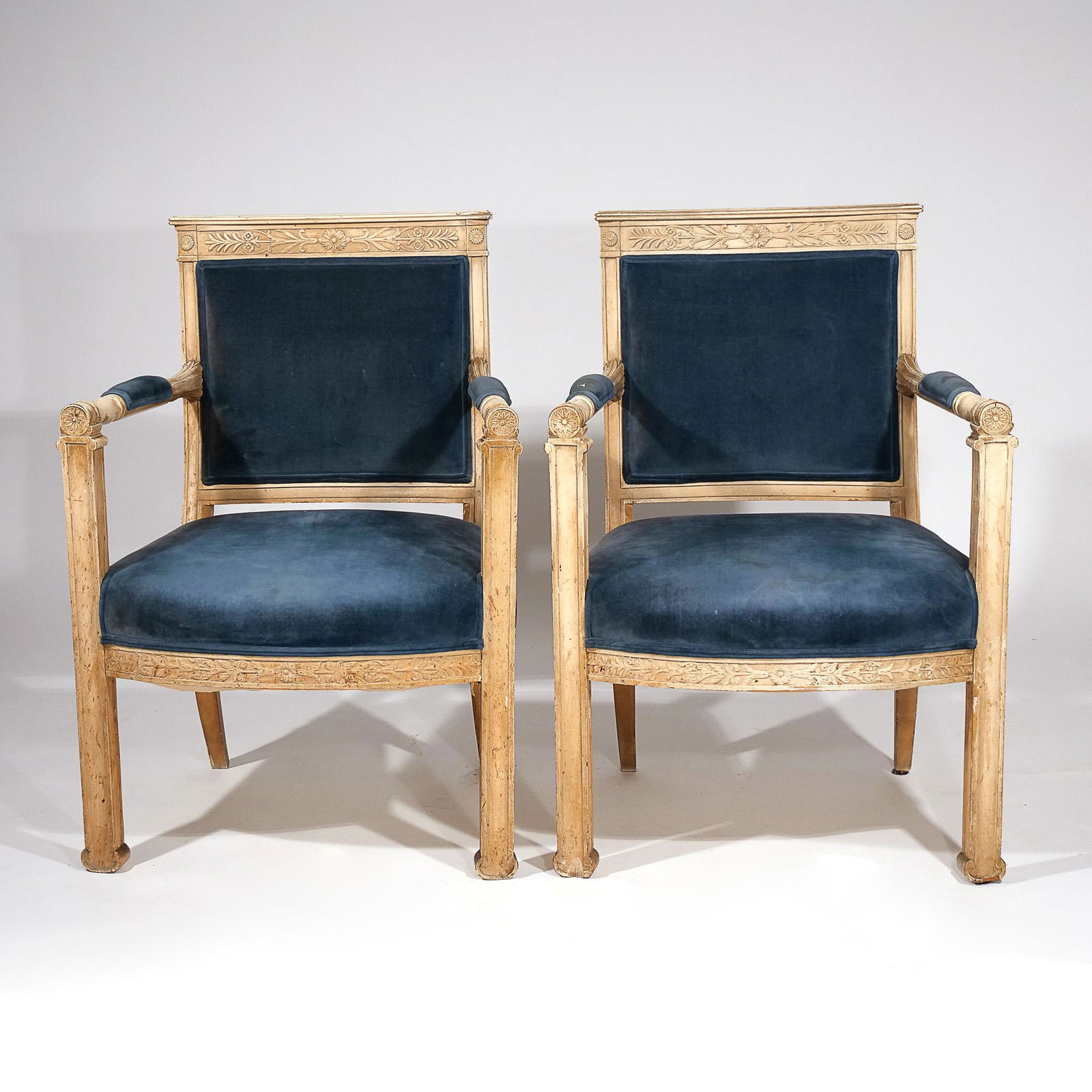 PAIR 19th C PAINTED FRENCH EMPIRE CARVED FAUTEIULS (1 of 18)