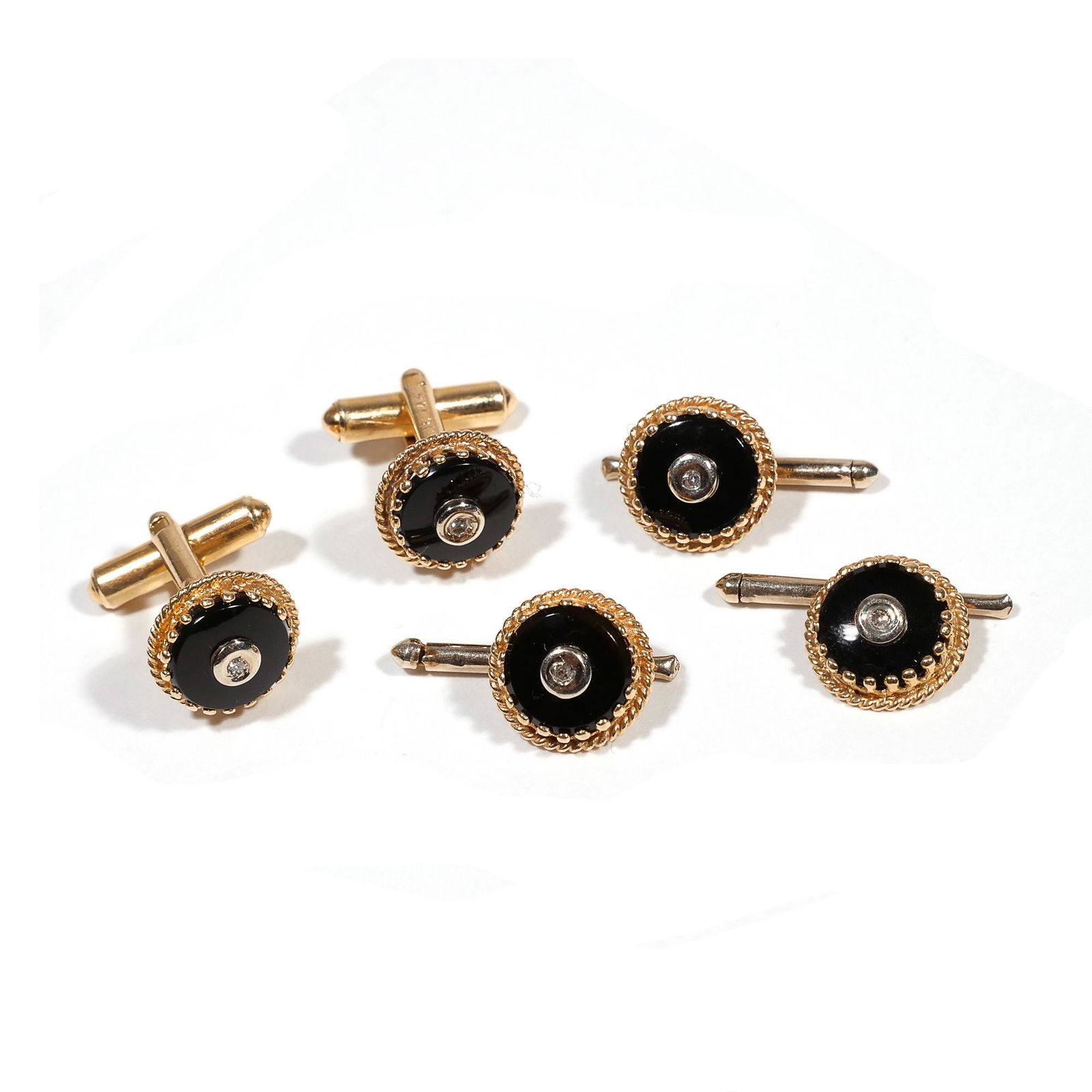 (5pc) DIAMOND, JET, & 14k GOLD MEN'S DRESSING SET (1 of 5)