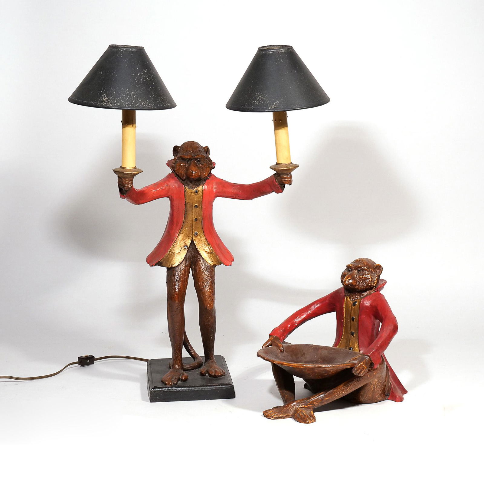 (2pc) BILL HUEBBE MONKEY BOWL & LAMP (1 of 10)