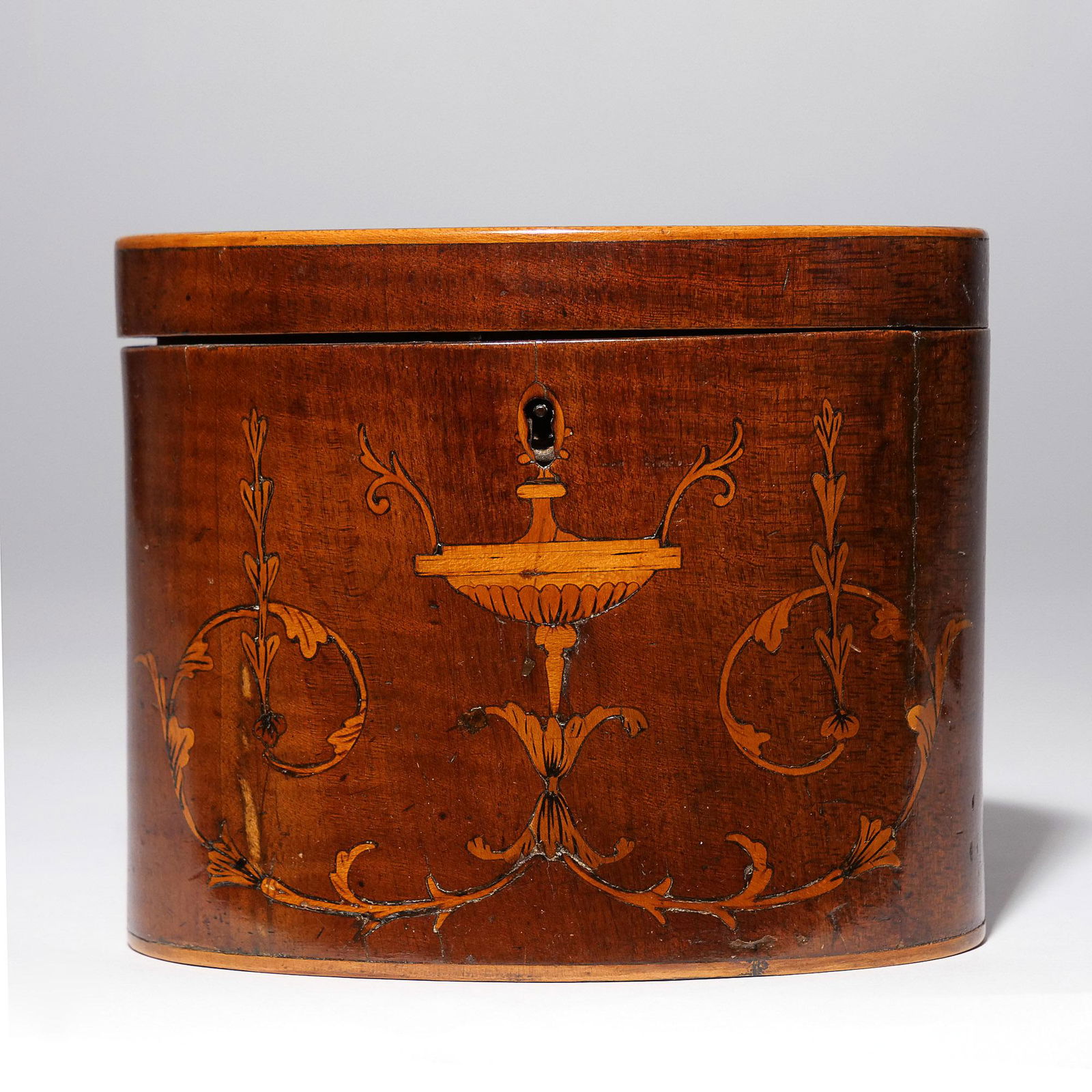 19th CENTURY INLAID OVAL TEA CADDY (1 of 8)