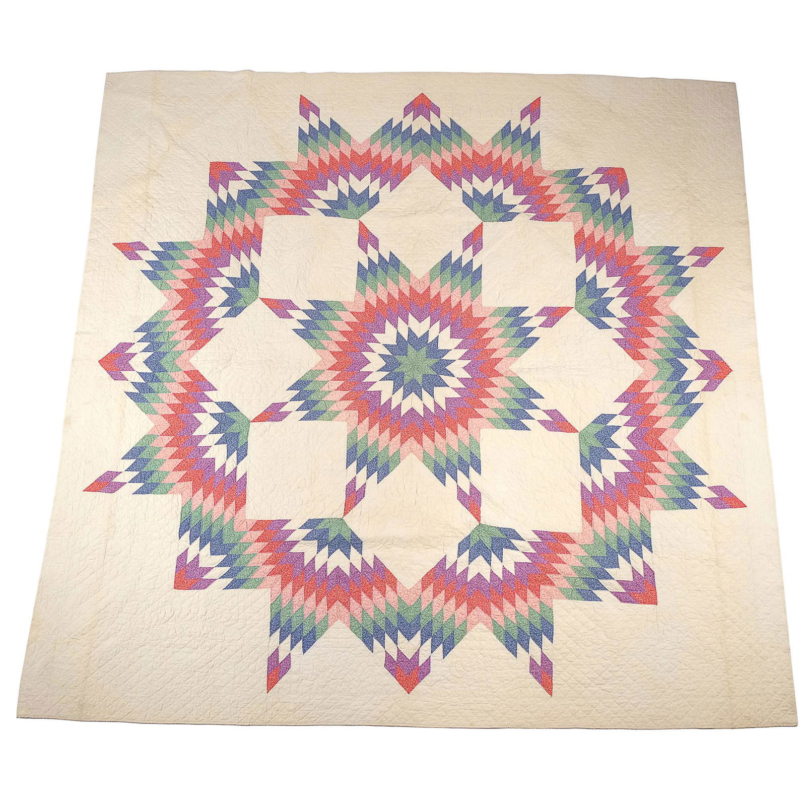 RARE PAIR HAND-STITCHED BROKEN STAR QUILTS (1 of 16)