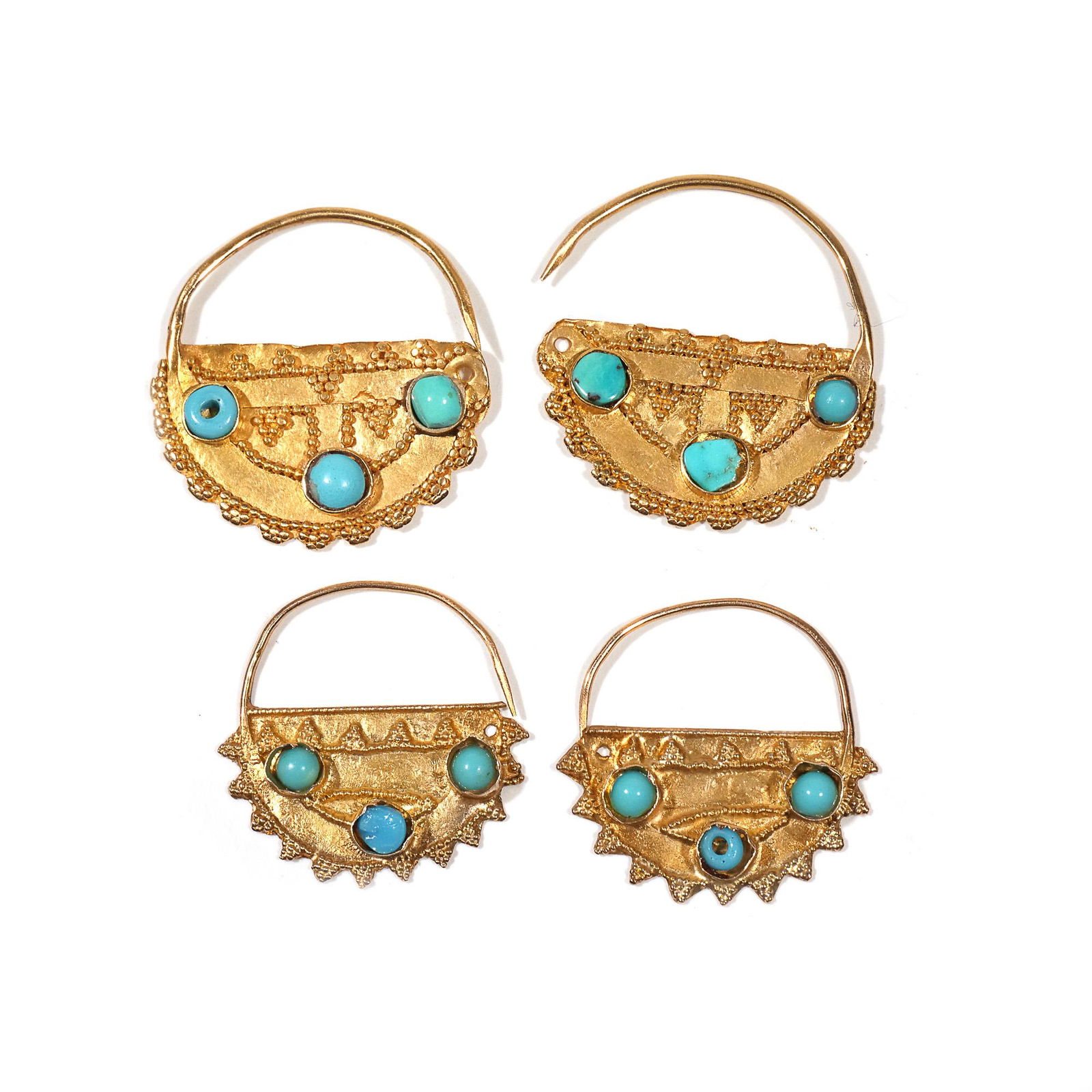 (4pc) TWO PAIRS 18k GOLD & TURQUOISE EARRINGS (1 of 4)