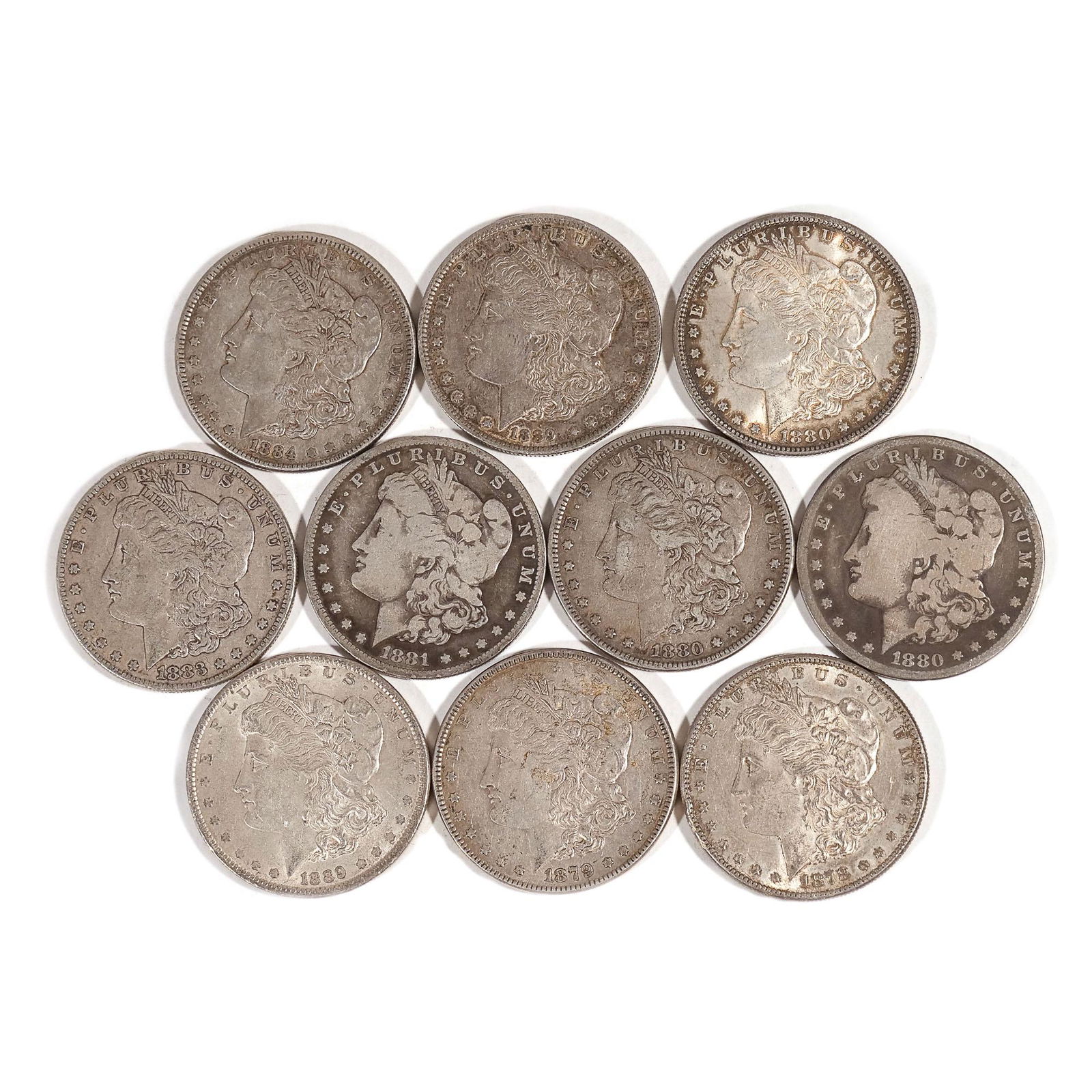 (10pc) 1878-1889 MORGAN SILVER DOLLARS (1 of 7)