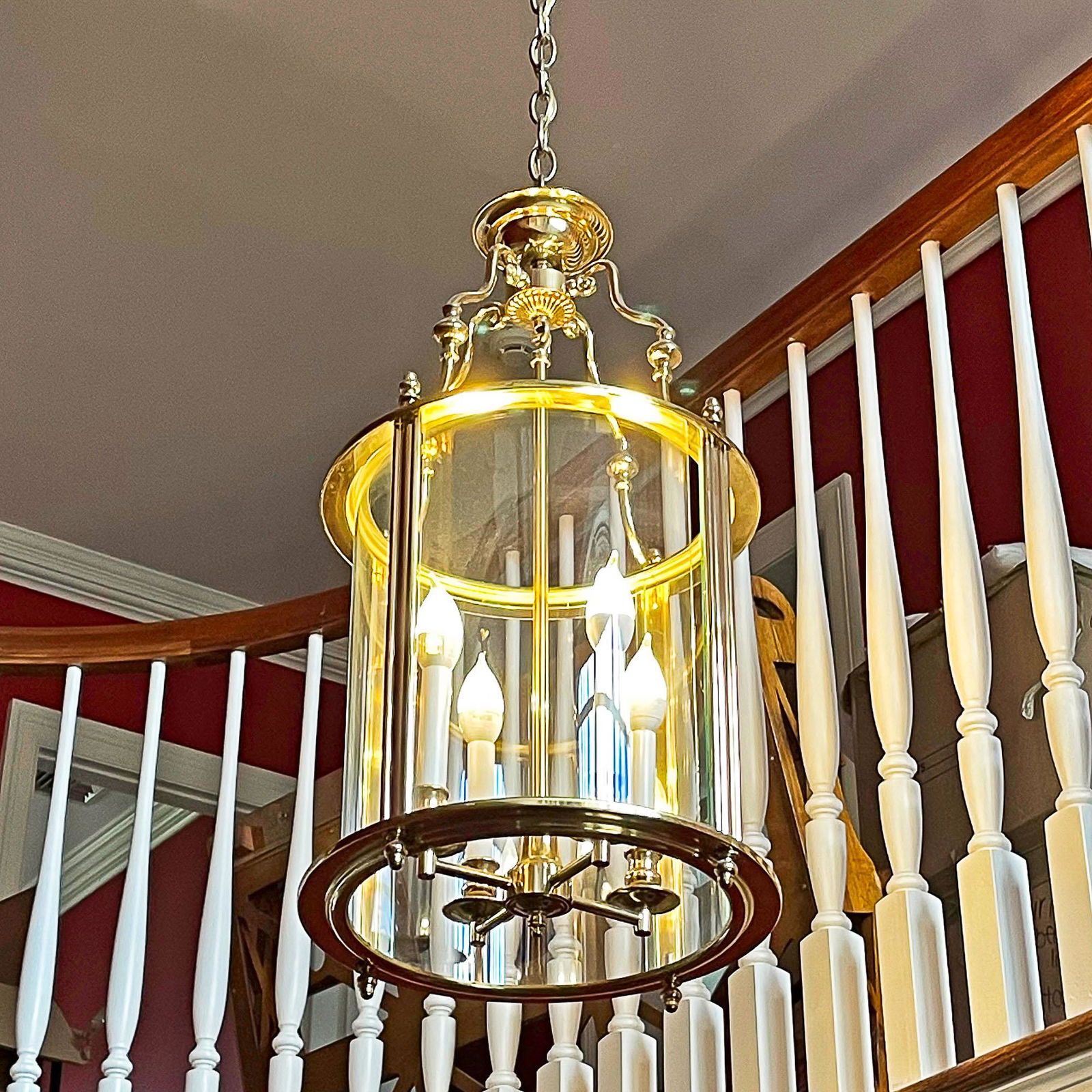 20th CENTURY BRASS & GLASS HALL FIXTURE (1 of 7)