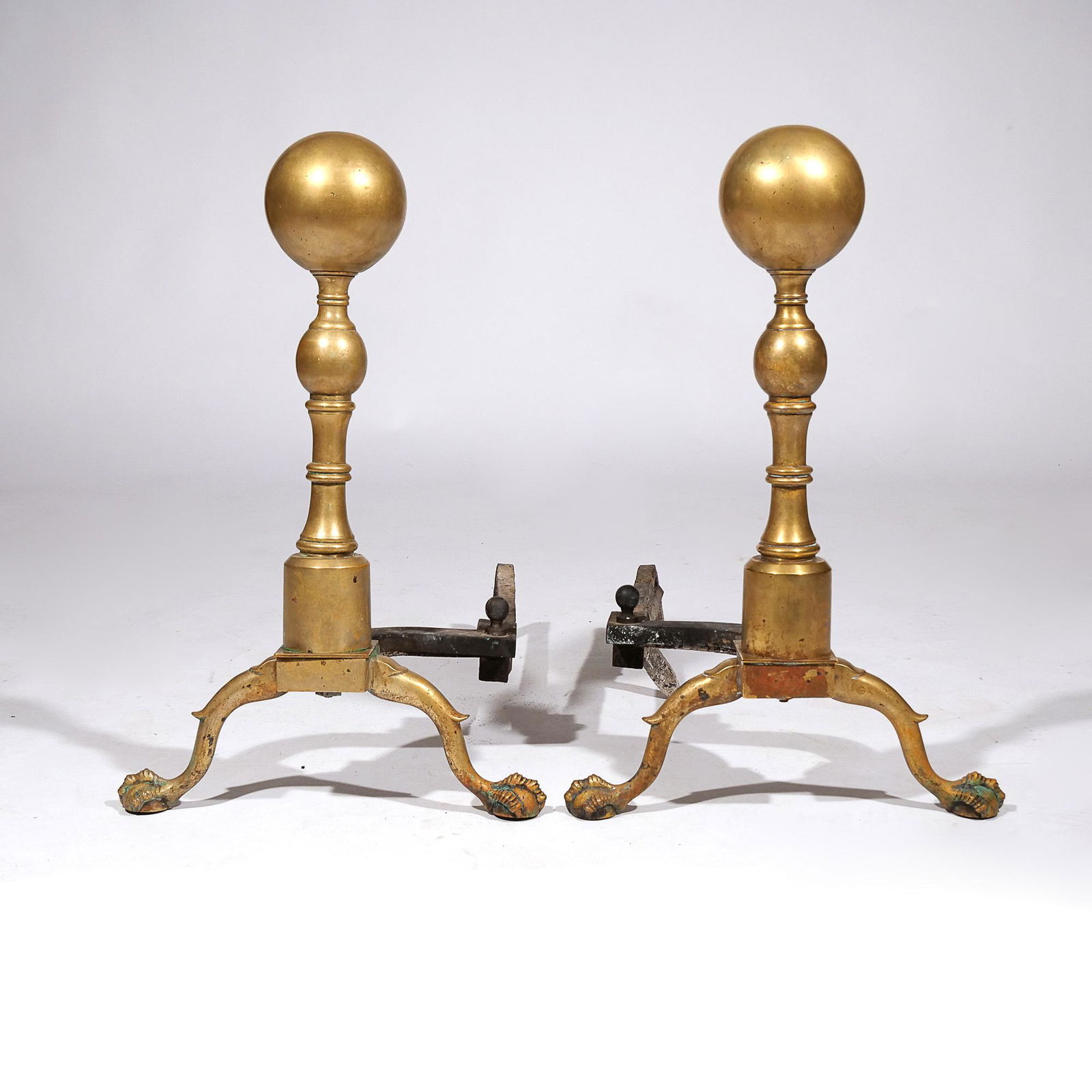 PAIR ANTIQUE BALL ANDIRONS (1 of 9)