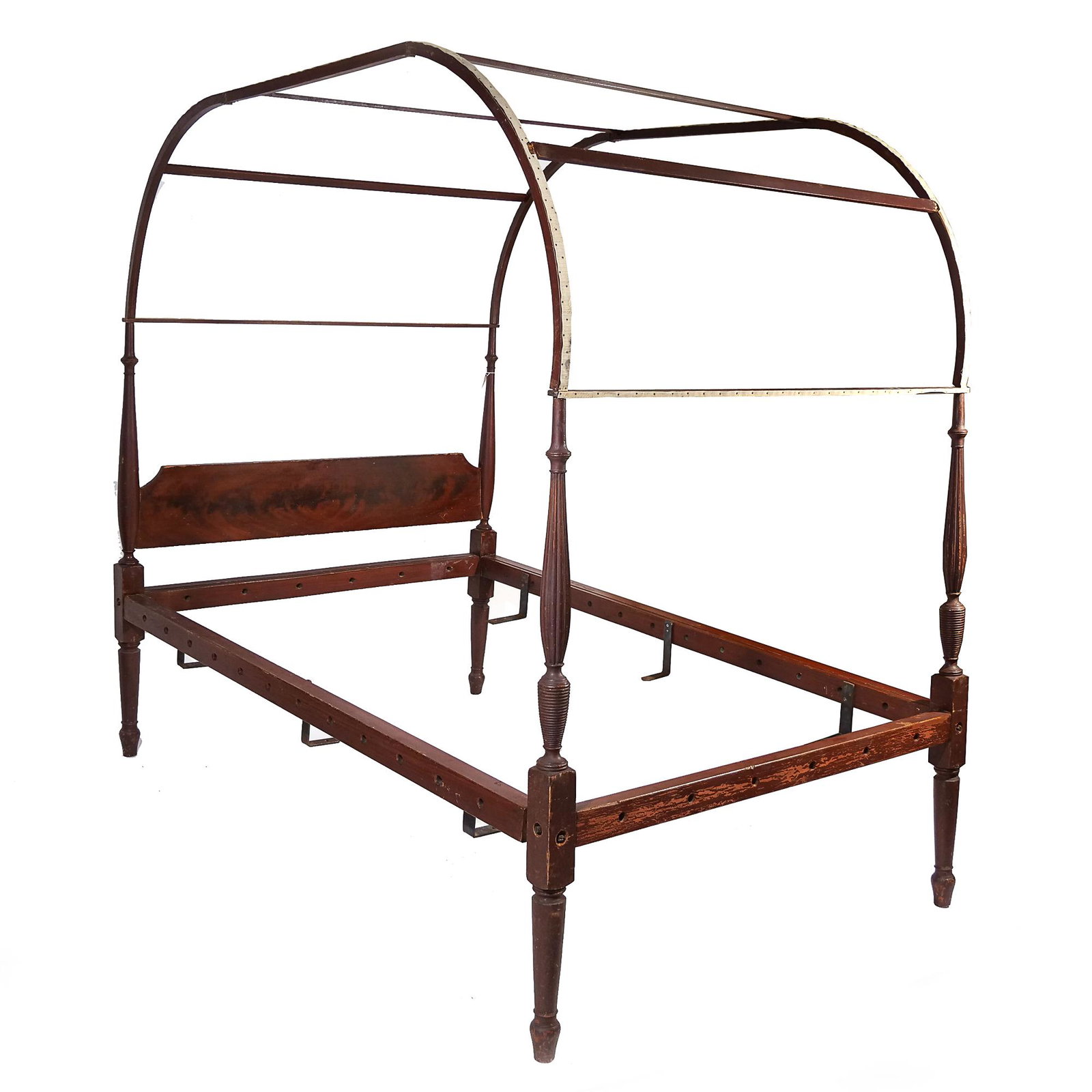 GRAIN PAINTED CANOPY BEDSTEAD: 19th century, with canopy inset; mattress insert approx. 77 x 51 in. h. 75 w. 57 d. 81 in. Provenance: Descended through a Bedford, NY family IN SITU ITEM: This lot is not scheduled for display in our